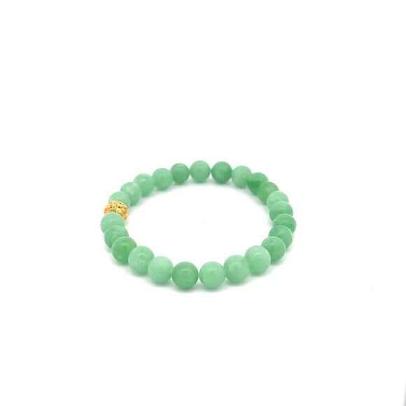 18K Gold Money Ball Lucky Bracelet Gemstones Natural Green Jade 6mm - Picture 3 of 5